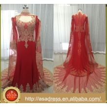HT19 Real Pictures Langarm Dubai Kleid Rot und Gold Mermaid Beads Pakistan Brautmode Mädchen Kleid 2017
